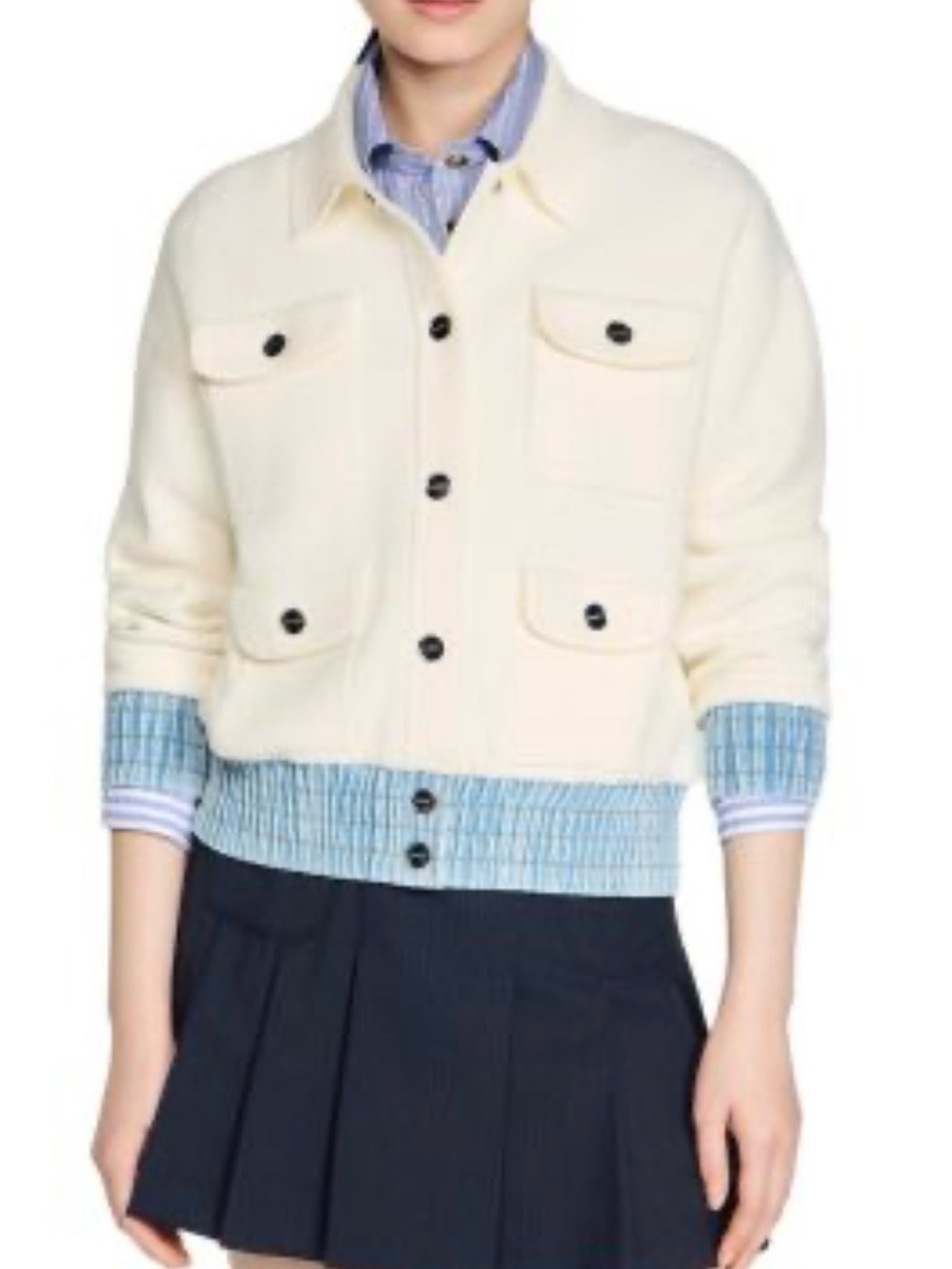 Sandro madeen Cream Button-Front Cropped Jacket